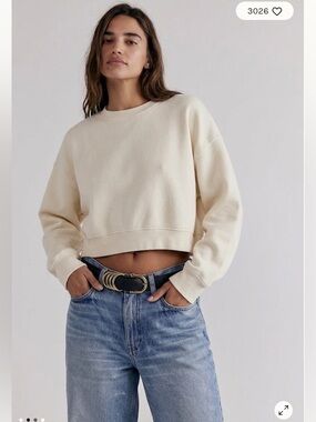 Zara Oversized Minimalist Cream Colored Crewneck Cropped Sweater